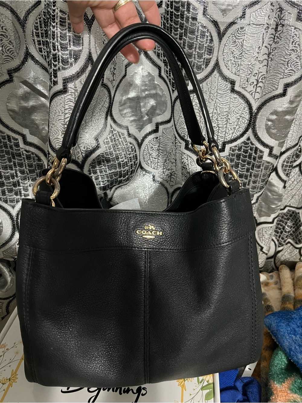 Coach Black Leather Shoulder Bag with Gold Hardware